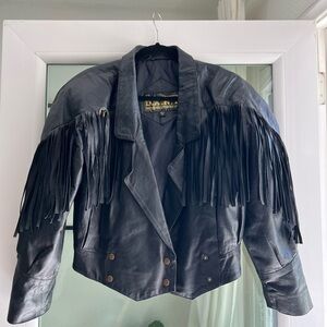 Vintage western fringe-trimmed leather jacket
